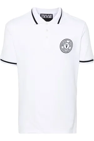VERSACE V-Emblem piqu?? polo shirt