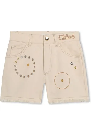 Chloé Eyelet-detail cotton denim shorts