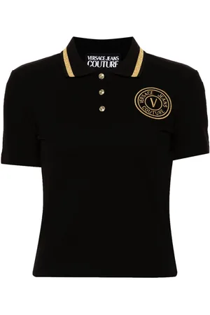 VERSACE V-Emblem piqu?? polo shirt