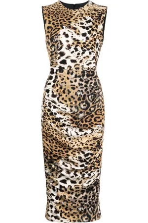 Roberto Cavalli Jaguar-print gathered midi dress
