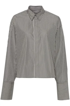 Ami Striped cropped cotton shirt