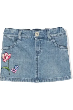 VERSACE Floral-embroidery denim miniskirt