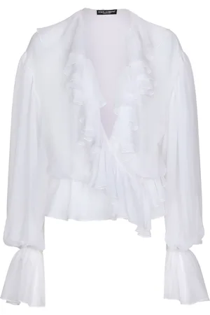 Dolce & Gabbana Ruffled-trim silk cropped blouse