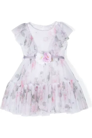 MONNALISA Rose-print tiered tulle dress