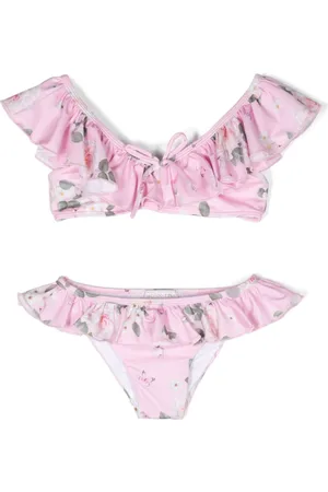 cherry-print ruffle bikini set