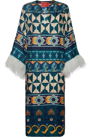 La DoubleJ The Kaftan feather-trim dress