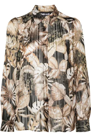 Roberto Cavalli Floral metallic sheer shirt