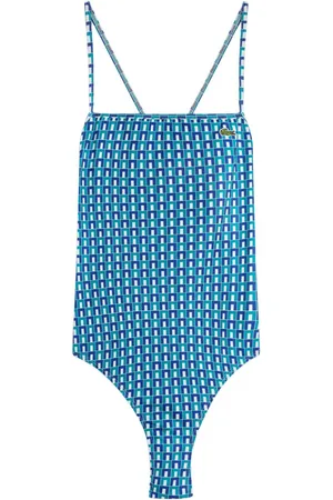 Lacoste Geometric-print criss-cross swimsuit