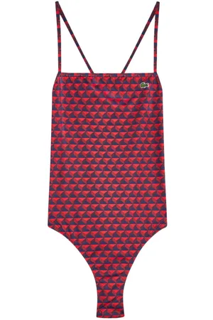 Lacoste Geometric-print criss-cross swimsuit