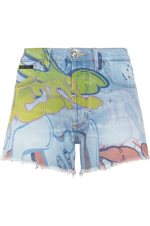 Philipp Plein Graffiti-print denim mini shorts