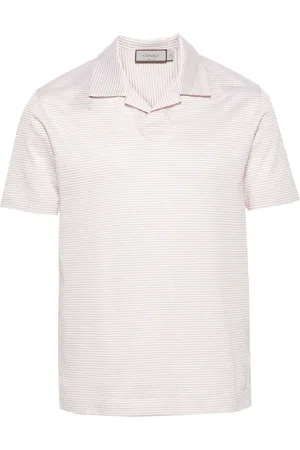 CANALI Striped linen blend polo shirt