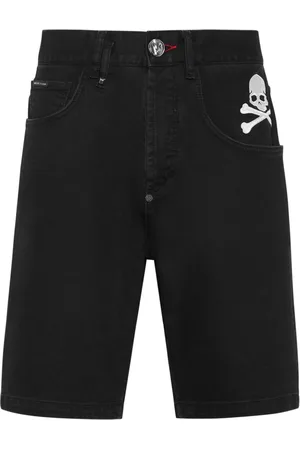 Philipp Plein Skull-embroidered denim shorts