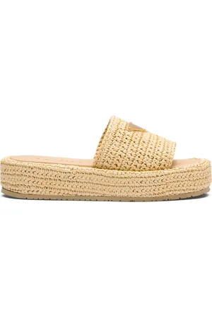 Prada Logo-plaque woven-raffia sandals