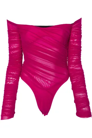 MUGLER Off-shoulder ruched bodysuit