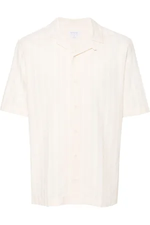 Sunspel Embroidered-stripes cotton shirt