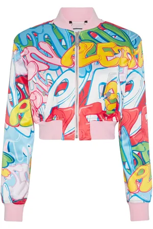 Philipp Plein Graffiti-logo cropped satin bomber jacket