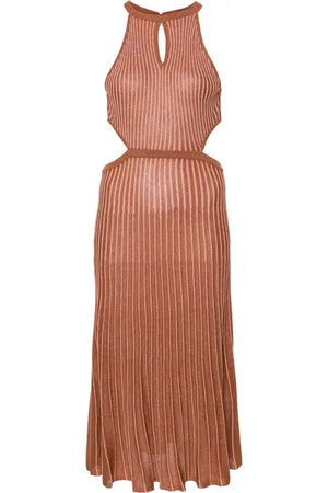 Twin-Set Ribbed-knit lurex midi dress
