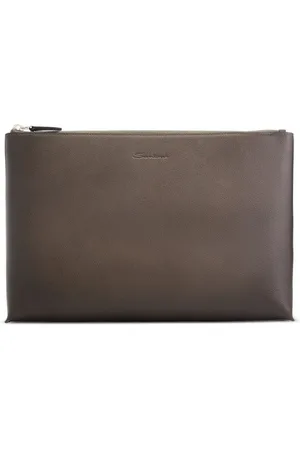 santoni Debossed-logo leather laptop bag