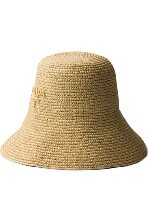 Prada Braided raffia logo bucket hat