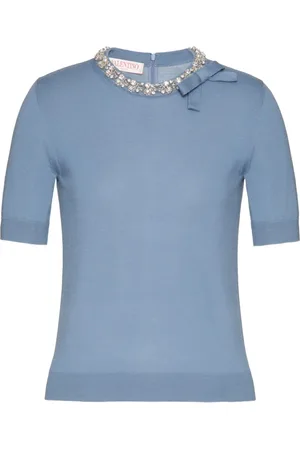 VALENTINO GARAVANI Crystal-embellished fine-knit T-shirt