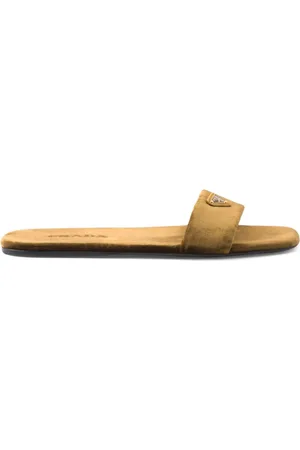 Prada Logo-appliqu?? velvet slides