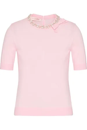 VALENTINO GARAVANI Crystal-embellished fine-knit T-shirt