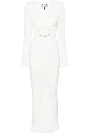 NISSA Rose-appliqu?? ruched maxi dress