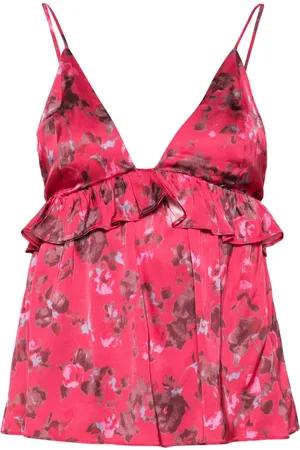 Ganni Floral-print satin top