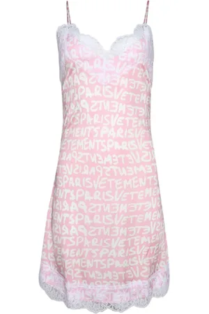 Vetements Logo-print lace-trim minidress