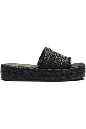 Prada Logo-plaque woven-raffia sandals
