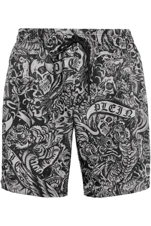 Philipp Plein Tattoo-print drawstring swim shorts