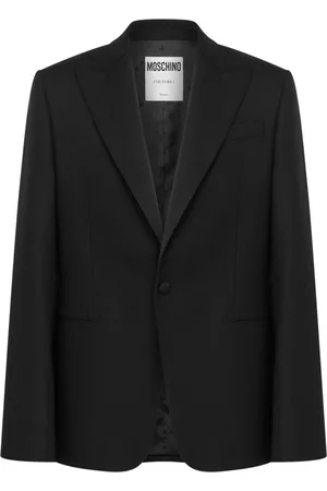 Moschino Embroidered-slogan virgin wool jacket