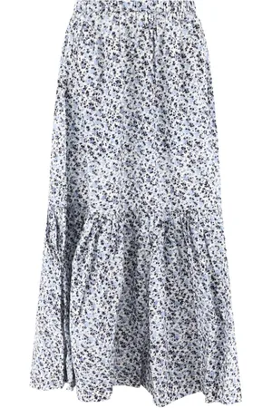 Ganni Floral-print organic-cotton flounce maxi skirt
