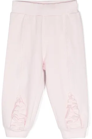 MONNALISA Logo-embroidered ruffled tapered trousers