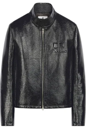 Courrèges Logo-embossed patent biker jacket