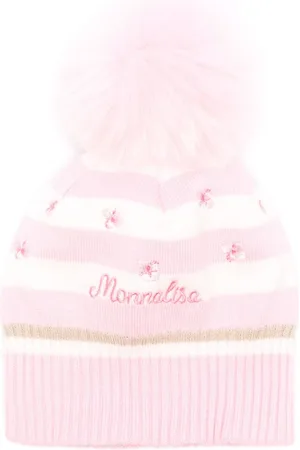 MONNALISA Logo-embroidered striped beanie