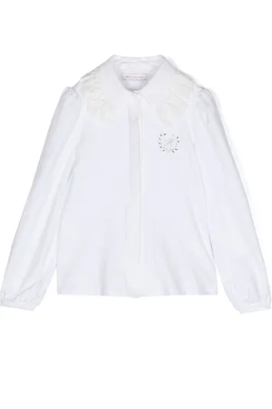 MONNALISA Crystal-embellished ruffle-detail shirt