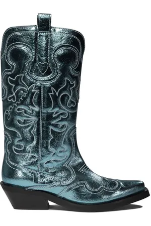 Ganni Embroidered leather western boots