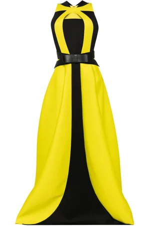 Saiid Kobeisy Belted panelled neoprene gown