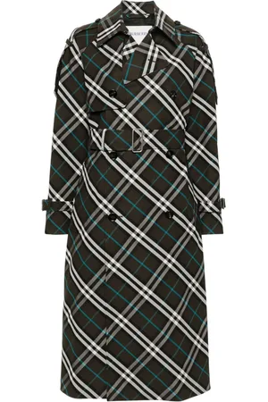 Burberry Long Check Cotton Blend Trench Coat