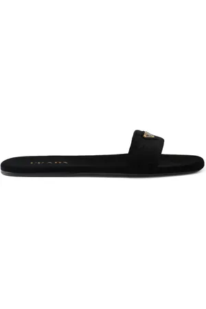 Prada Logo-appliqu?? velvet slides