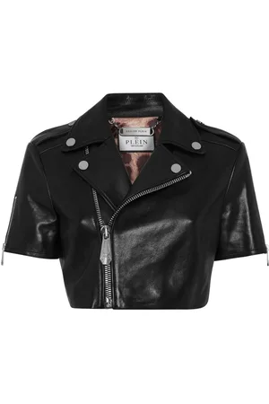 Philipp Plein Leather cropped biker jacket