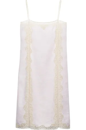 Prada Lace-trimmed linen midi dress