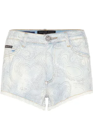 Philipp Plein Abstract-pattern print denim shorts
