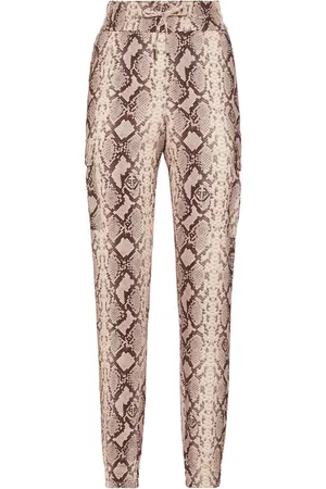 Philipp Plein Snakeskin-print satin cargo trousers