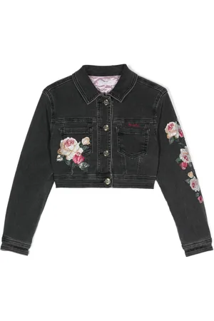 MONNALISA Rose-appliqu?? denim jacket