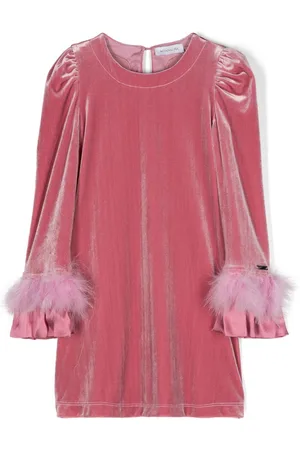 MONNALISA Velvet-effect feather-detail dress