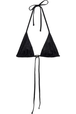 Prada Logo-plaque rhinestone-embellished bikini top