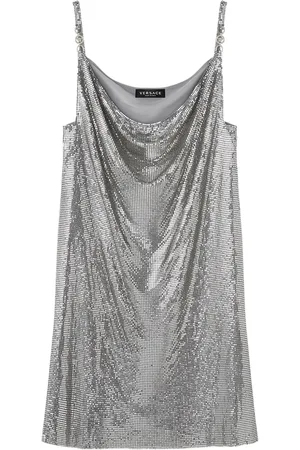 VERSACE Cowl-neck mesh mini dress