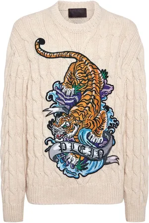 Philipp Plein Tattoo-print cable-knit jumper
